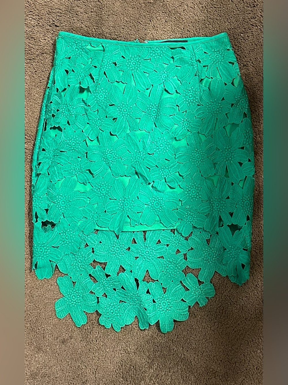 Signature Floral Cutwork Pencil Skirt - Green
